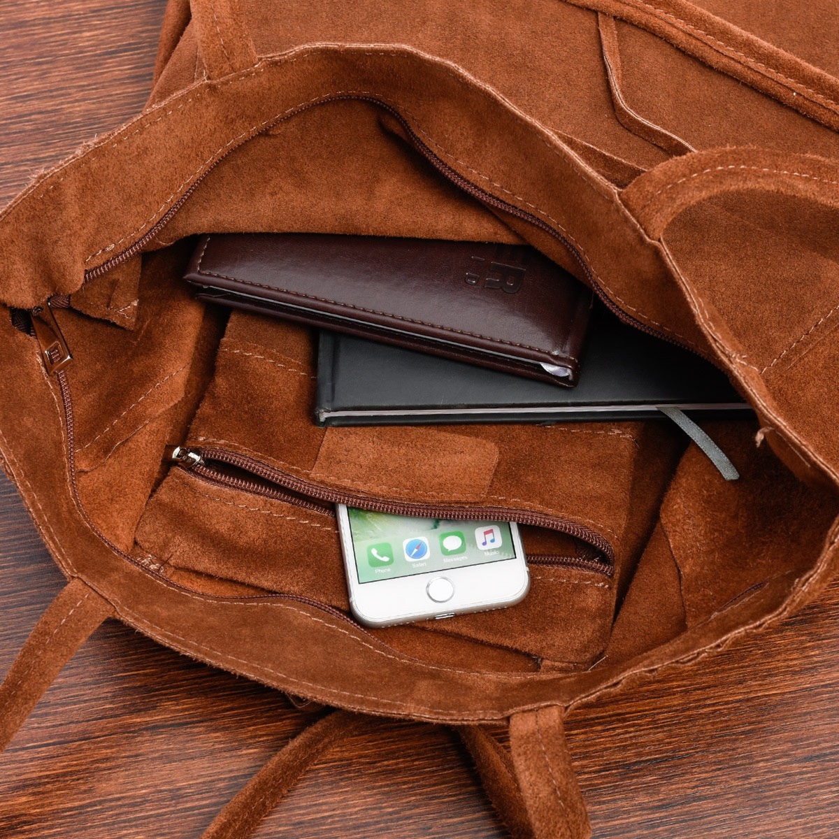 Damska Włoska Skórzana Torebka Worek A4 Troczek koniakowa W18