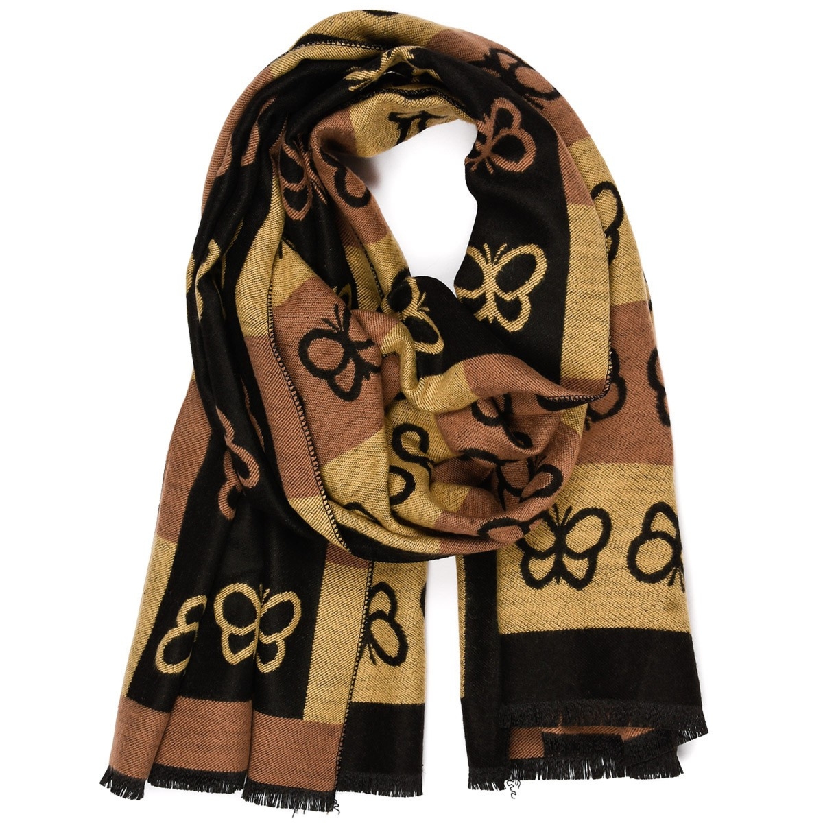 Beżowy Duży Szalik Damski bawełniany ciepły szal jesień RE-69