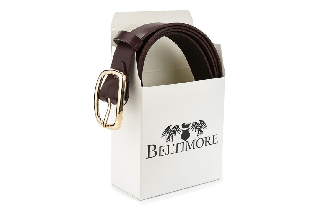 Beltimore skórzany damski pasek do spodni 3 cm burgundowy A68 : Kolory - brązowy, beżowy, Rozmiar pasków - r.110-125 cm