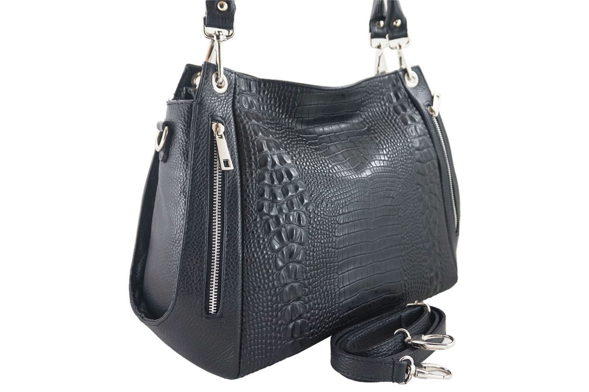 Modna duża torba na ramię skórzana - Bordowa