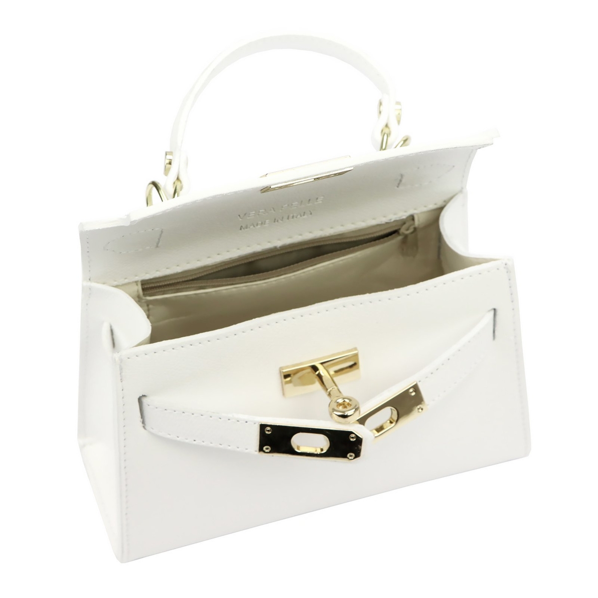 Mały damski kuferek listonoszka skórzana torebka do ręki z paskiem Luka