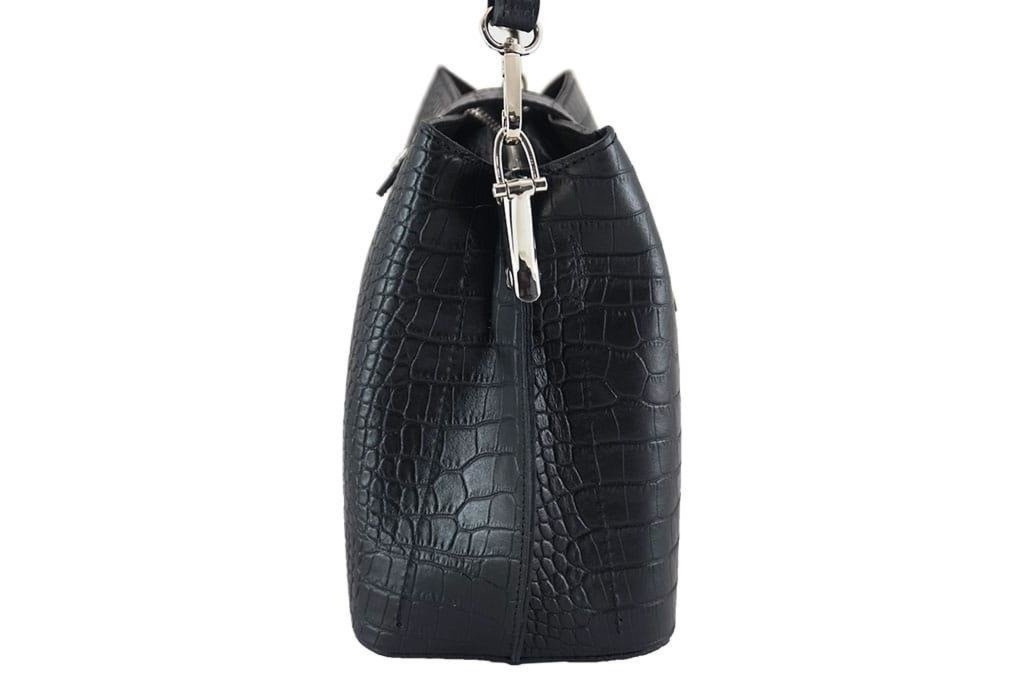 Torebka skórzana na ramię - CROCO - Czarny