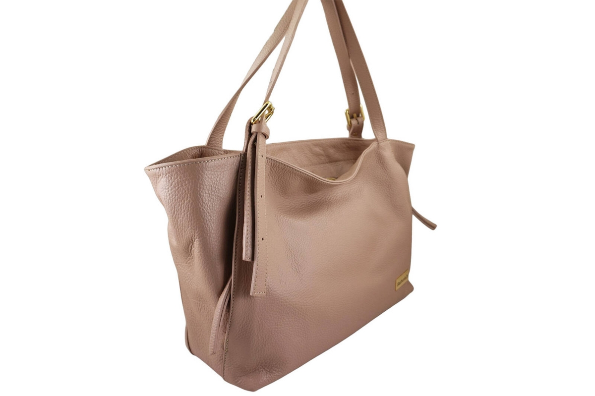 Modna shopperka damska na ramię - Różowa pudrowa