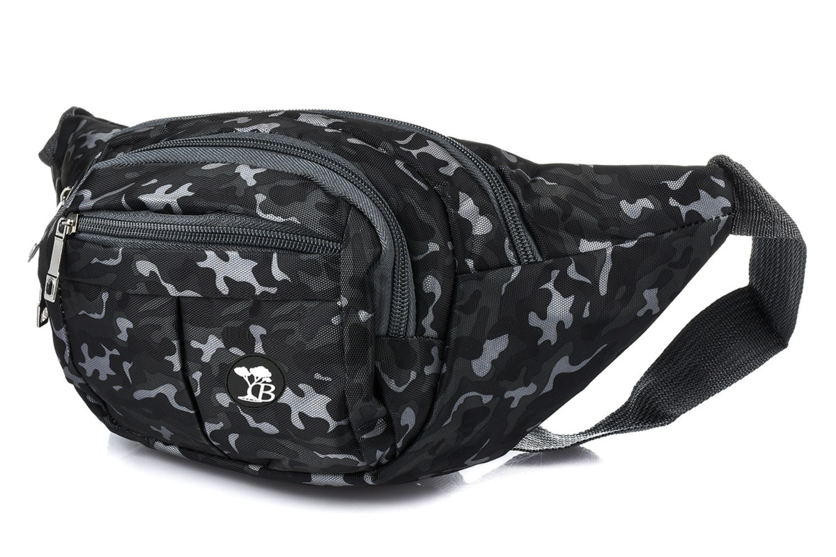 Saszetka nerka moro czarna kodura pojemna solidna pasek Beltimore B96