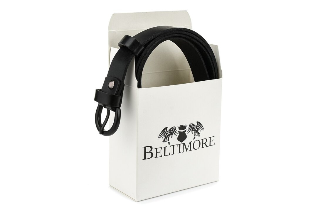 Beltimore skórzany damski pasek 2,5 cm czarny A65 : Kolory - czarny, Rozmiar pasków - r.110-125 cm