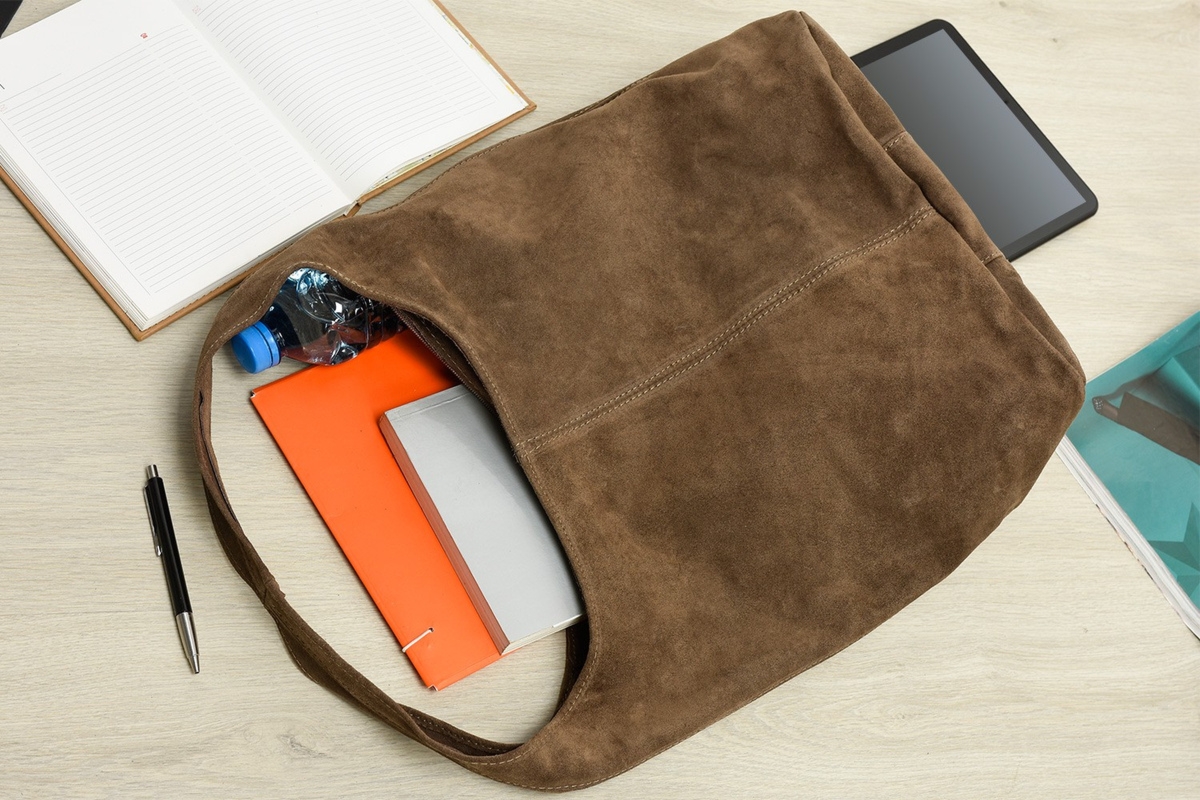 Włoska Torebka worek Skórzana zamsz Naturalny musztarda U35