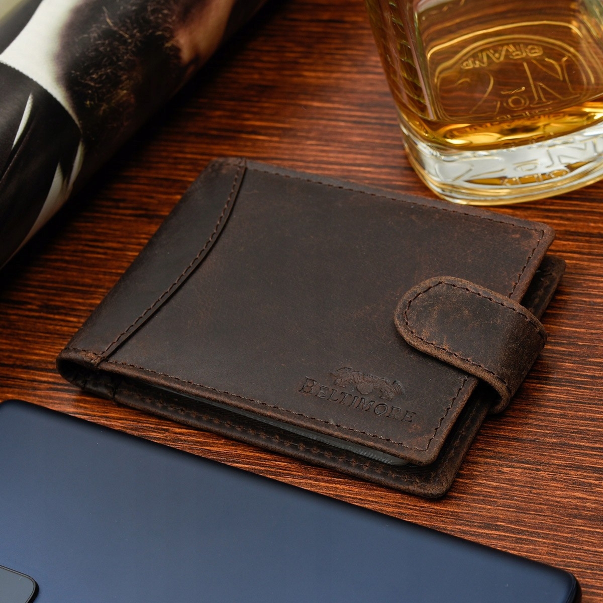 Etui skórzane na dokumenty karty wizytownik RFiD jasny brąz C85