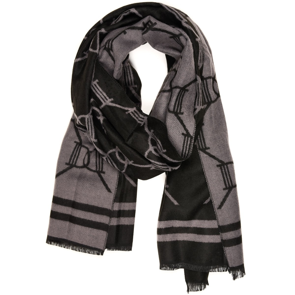 Szary Duży Szalik Damski bawełniany ciepły szal frędzle AX-99