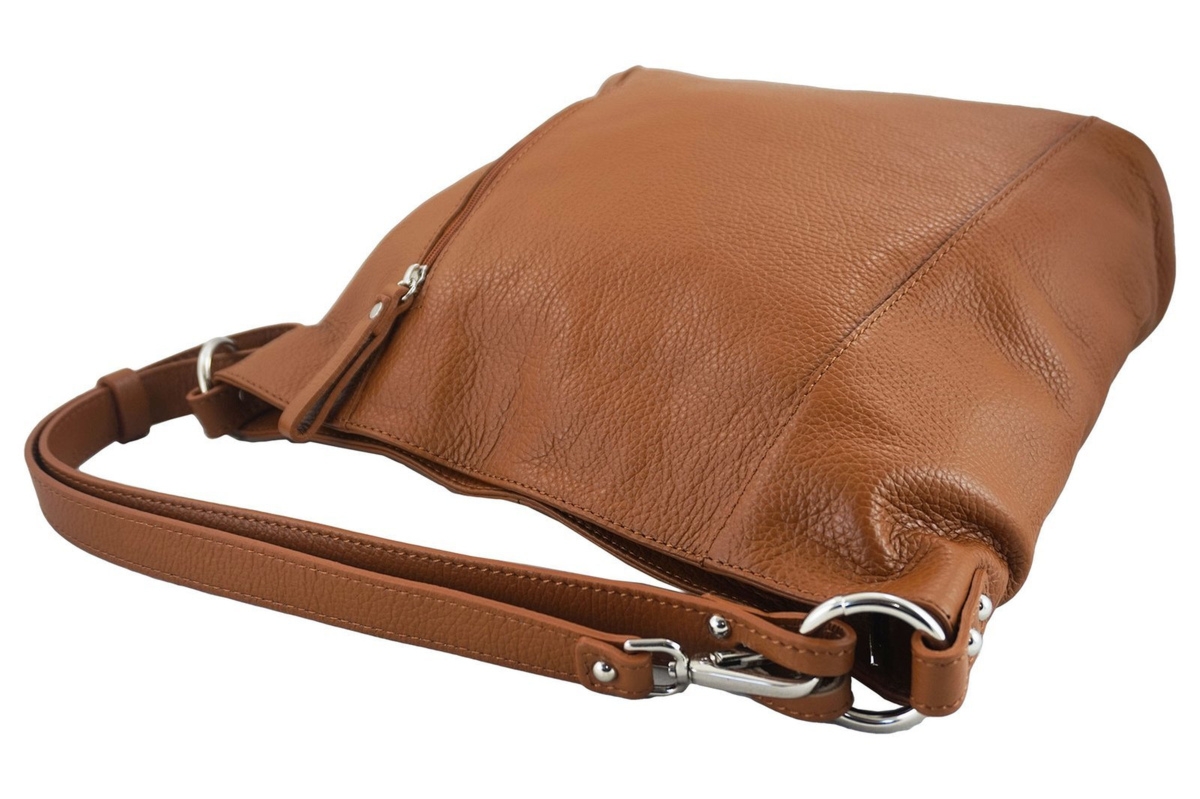 Pojemny skórzany worek na ramię - Brązowy jasny