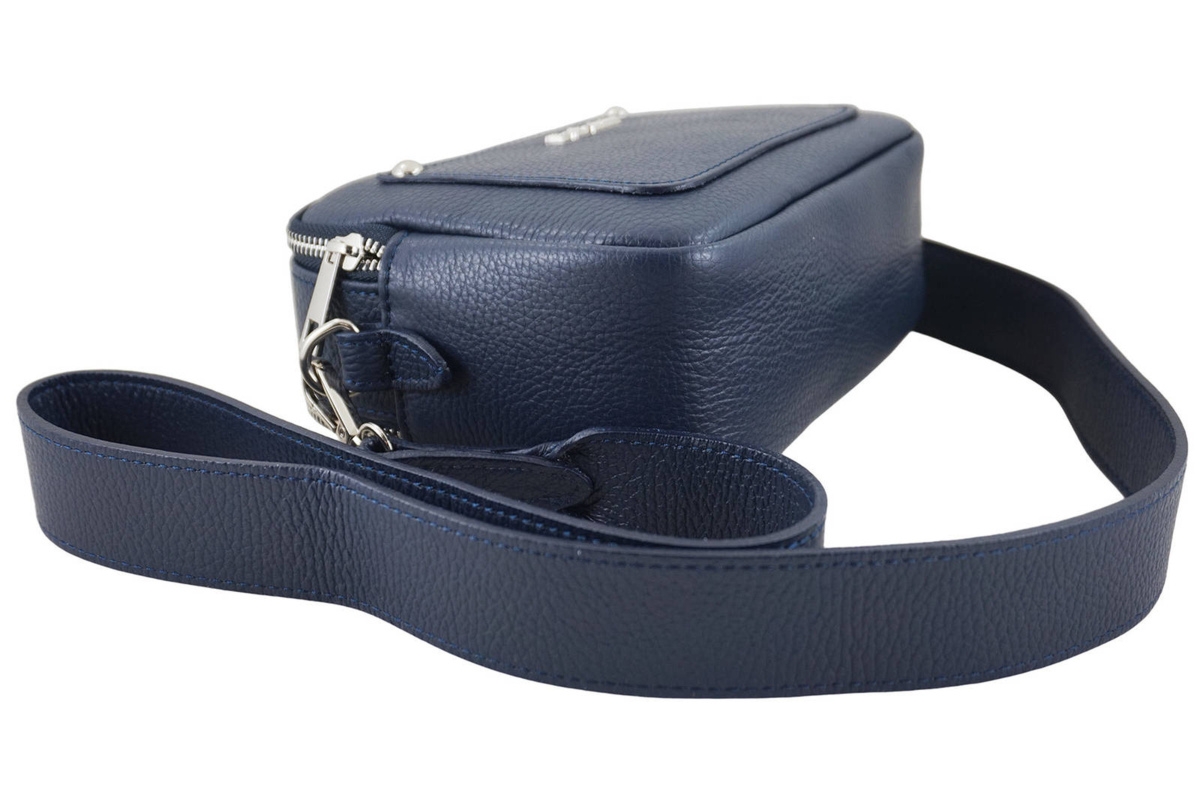 Listonoszka damska na szerokim pasku skórzana - Granatowa