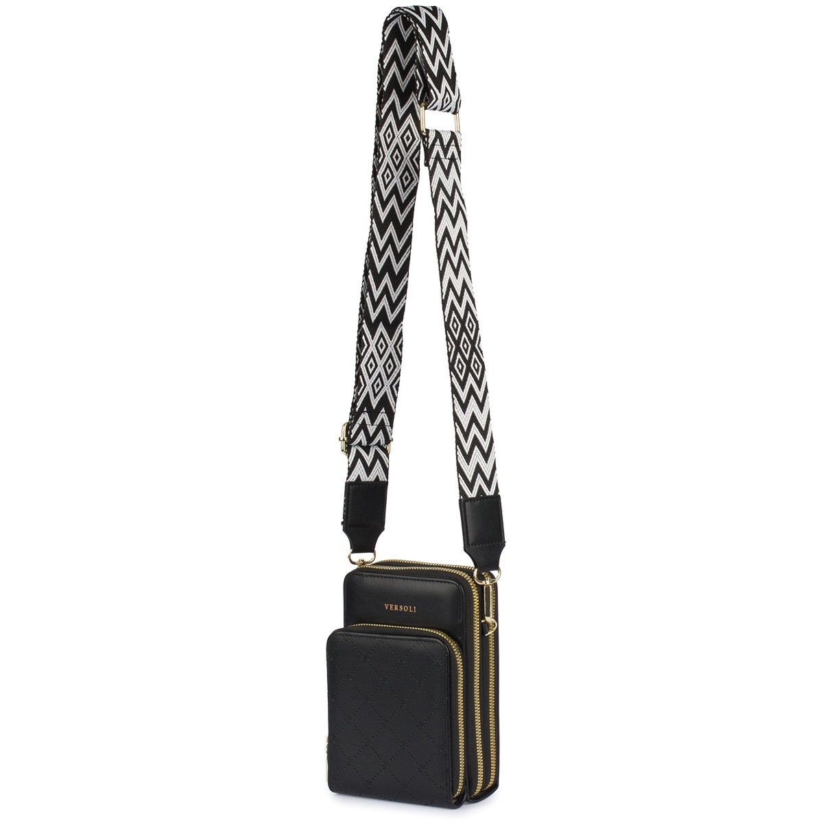 Torebka damska na telefon mini listonoszka raportówka na ramię czarna ekoskóra POR-T-22