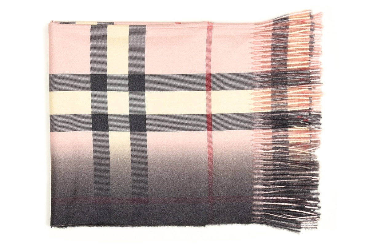 Różowy Szalik damski w kratę modny szal chusta frędzle D25