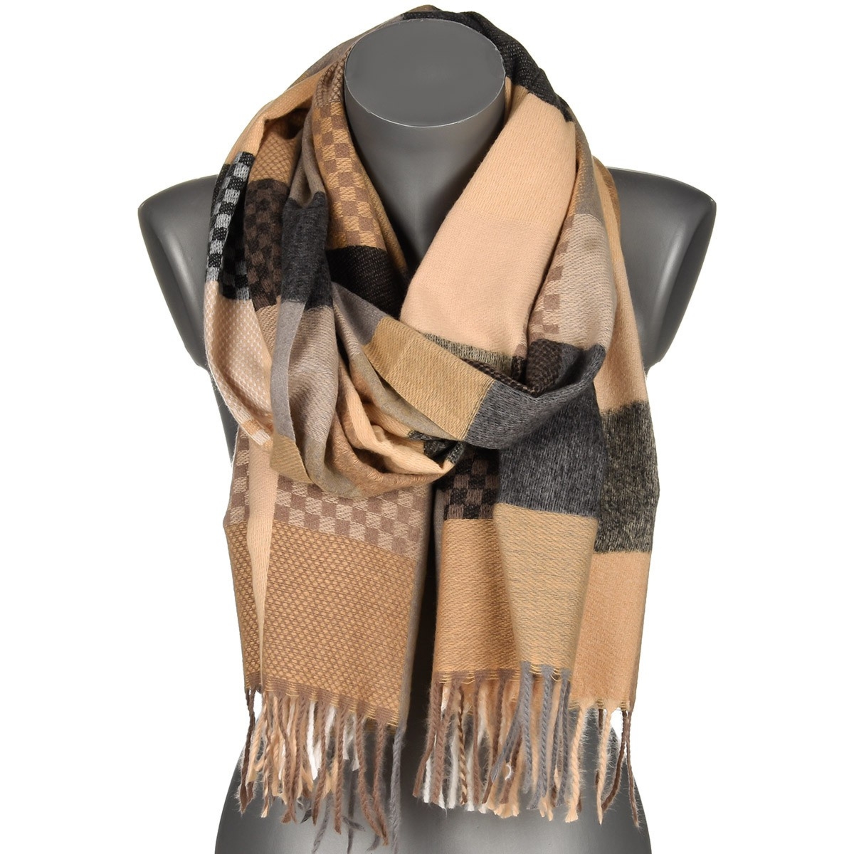 Beżowy Duży Szalik Damski bawełniany ciepły chusta jesień RE-66