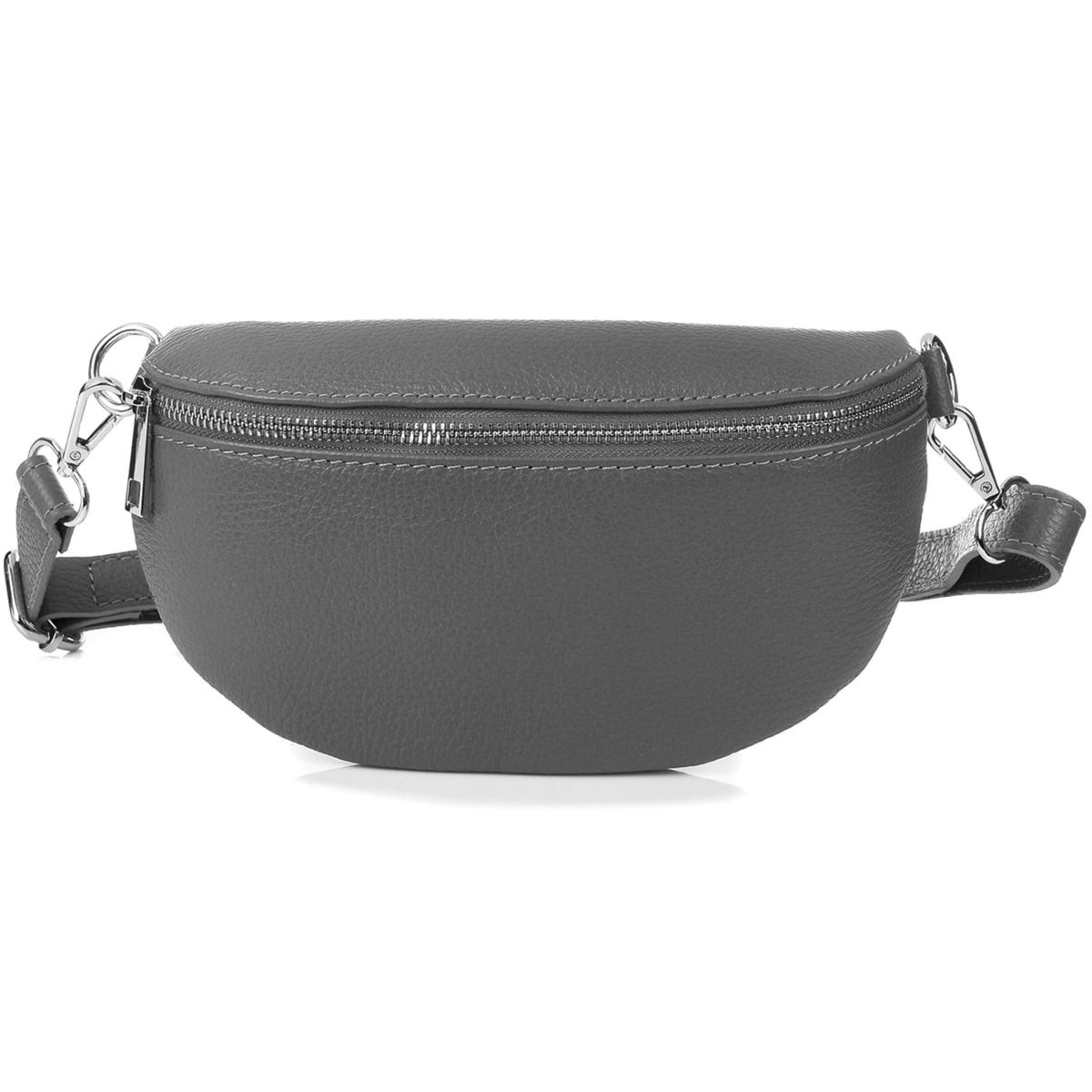 Damska Skórzana Włoska Saszetka Nerka na pasek ciemno szara B68