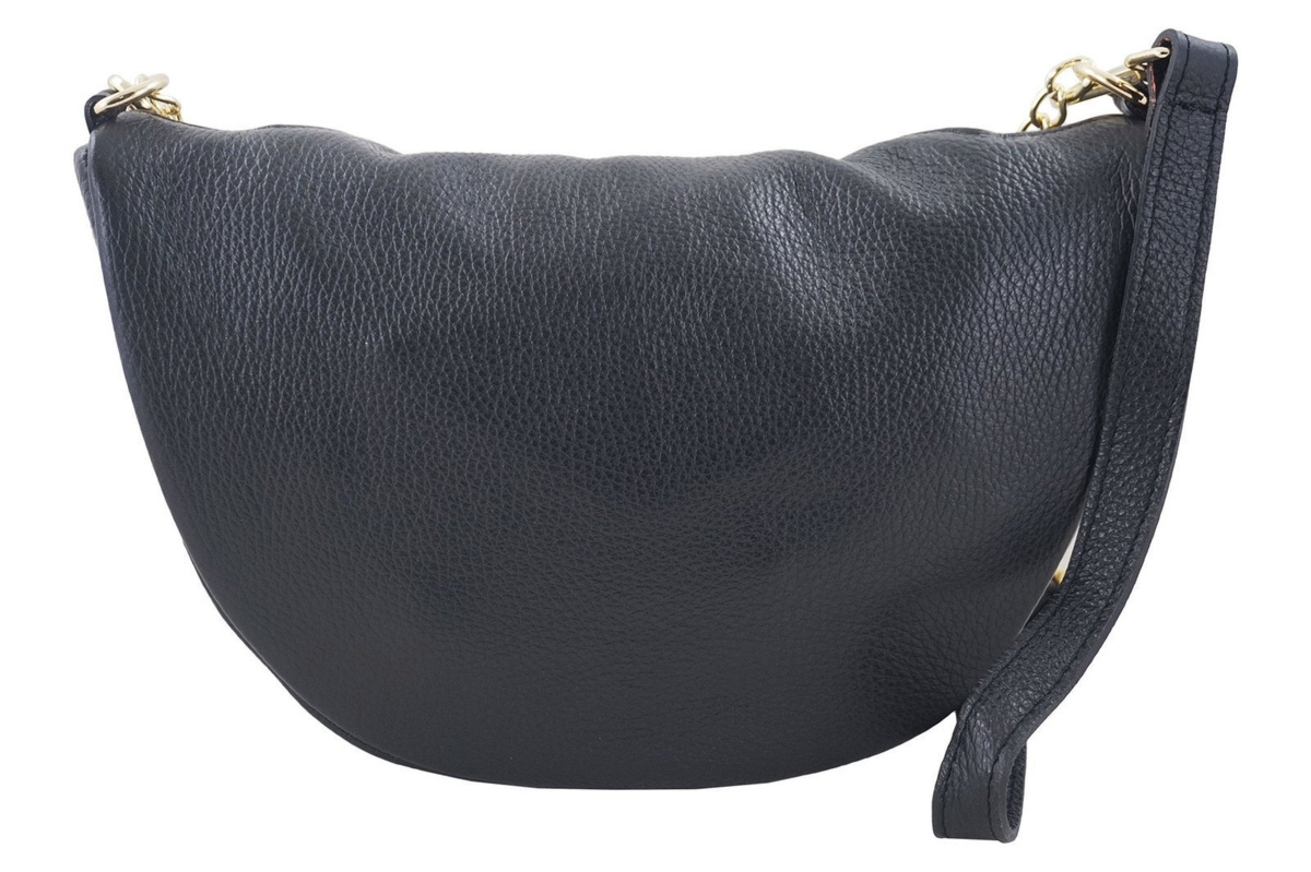 Pojemna torebka nerka z łańcuszkiem skórzana - Czarna