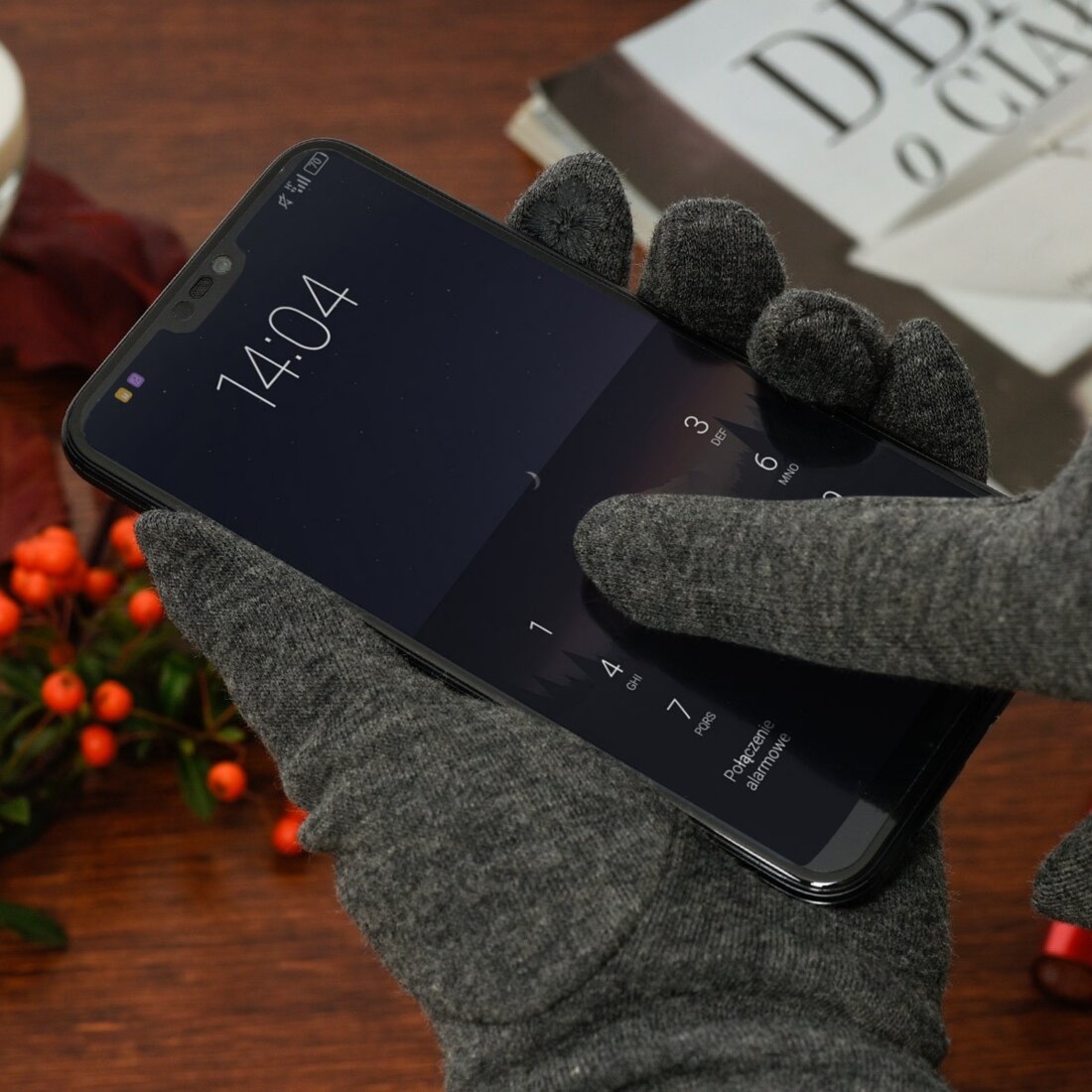 Rękawiczki damskie szare dotyk polarek BELTIMORE K30