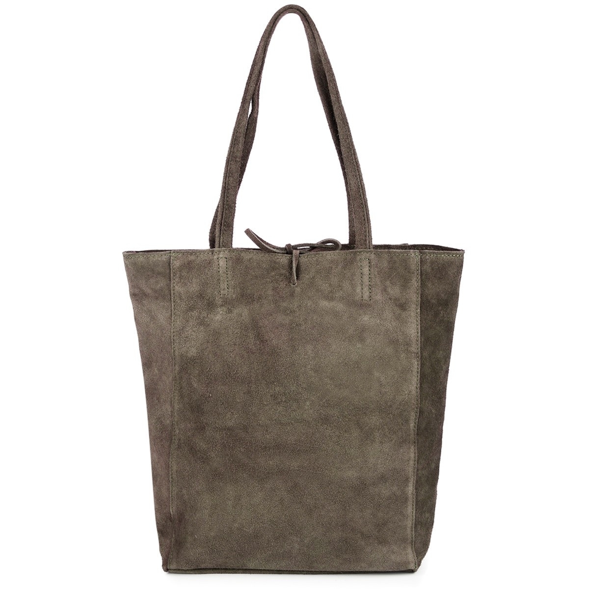 Damska Włoska Skórzana Torebka Worek A4 Troczek taupe W18