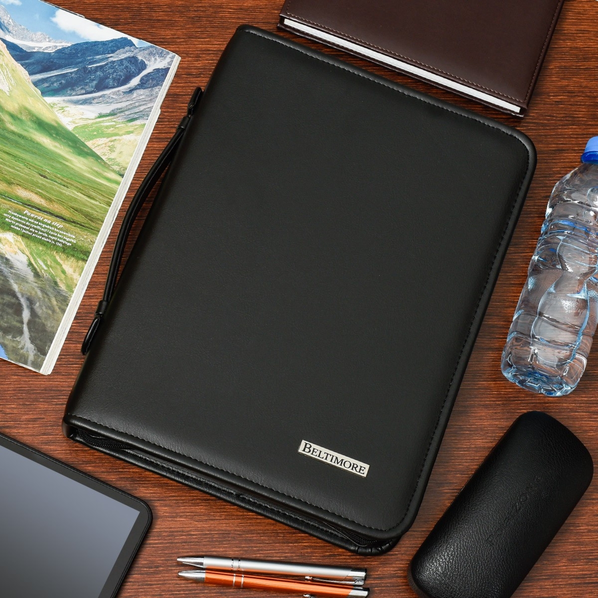 Czarny Beltimore luksusowy męski biwuar aktówka teczka organizer dla handlowca I57