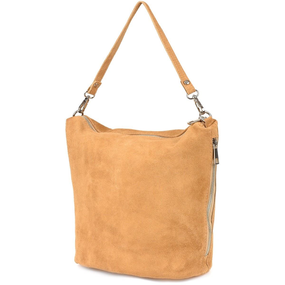 Skórzana listonoszka damska zamszowa na ramię włoska torebka Vera Pelle szara W17