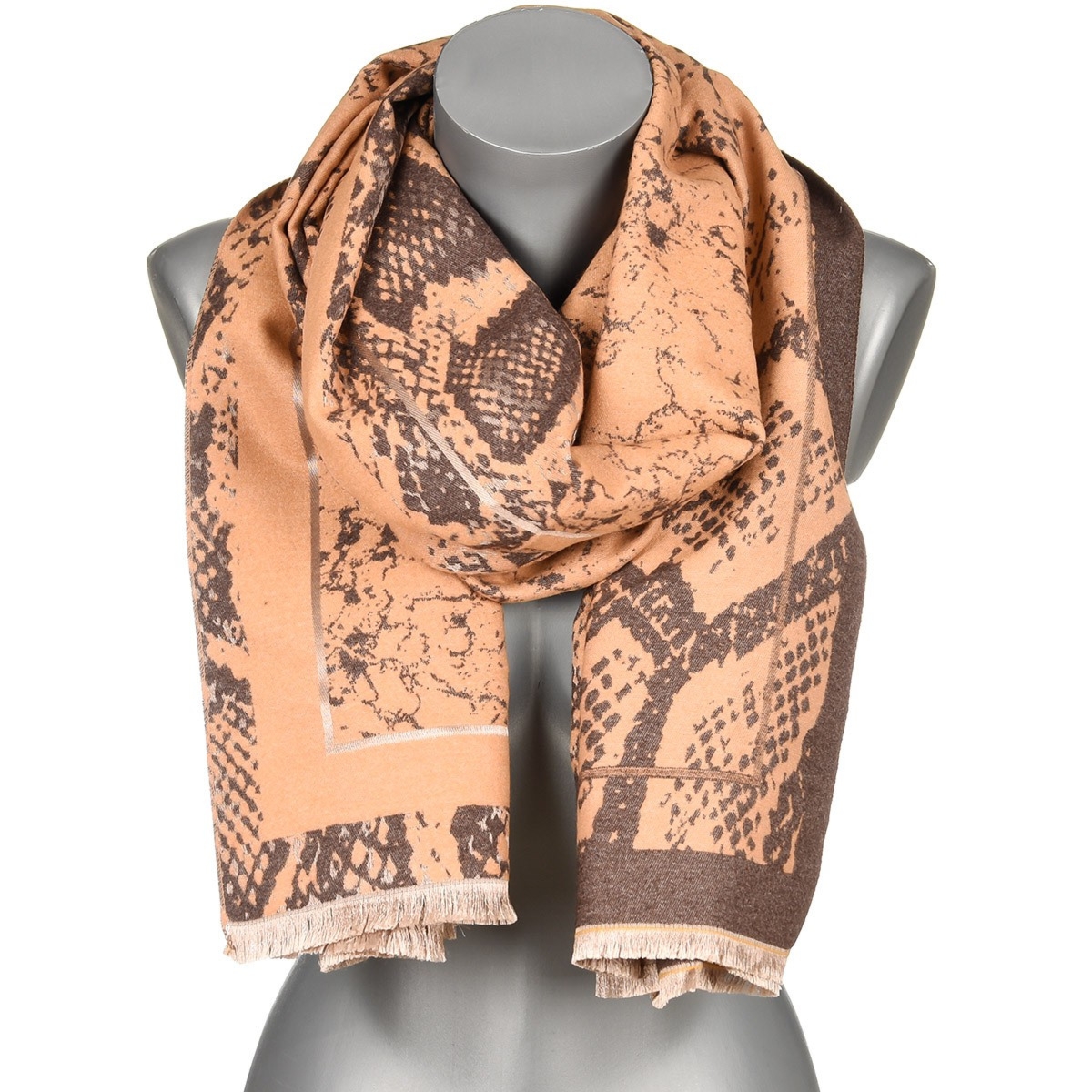 Beżowy Duży Szalik Damski bawełniany ciepły skóra węża AX-109