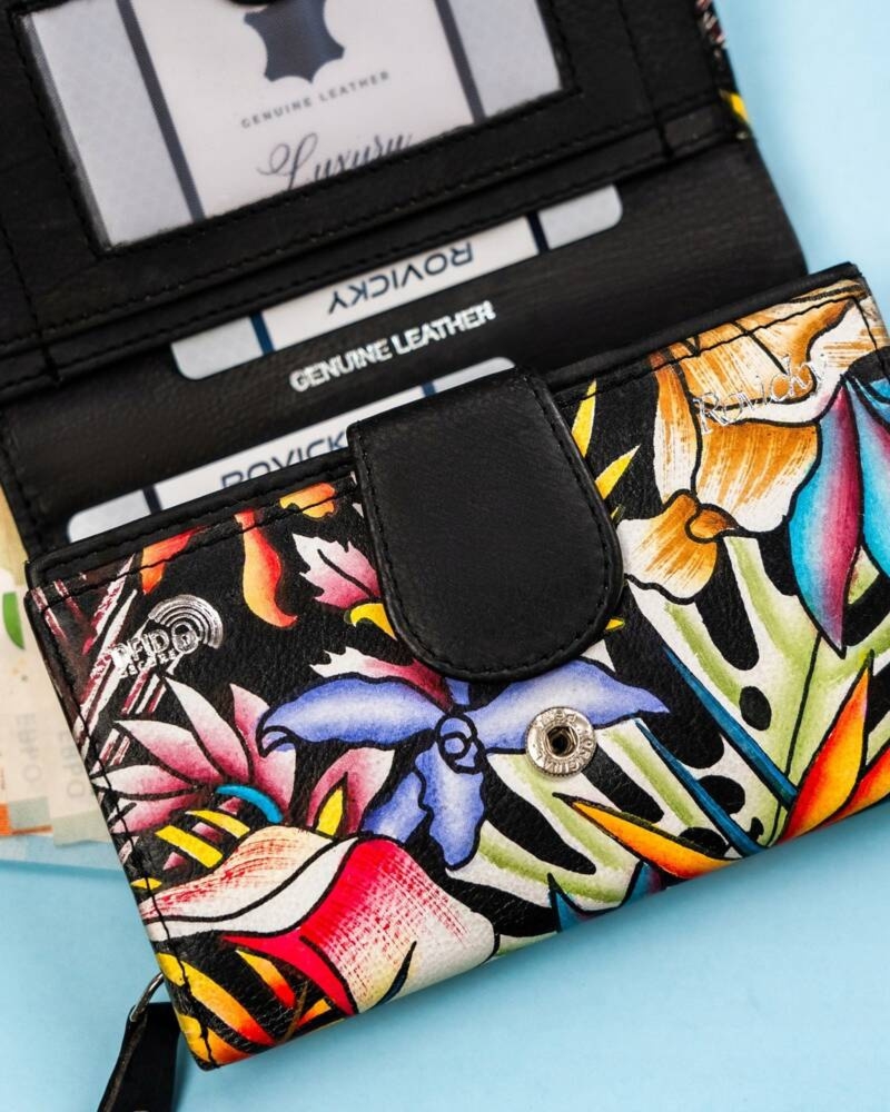 Portfel na Dzień Kobiet. Rovicky skórzany portfel damski roślinny wzór