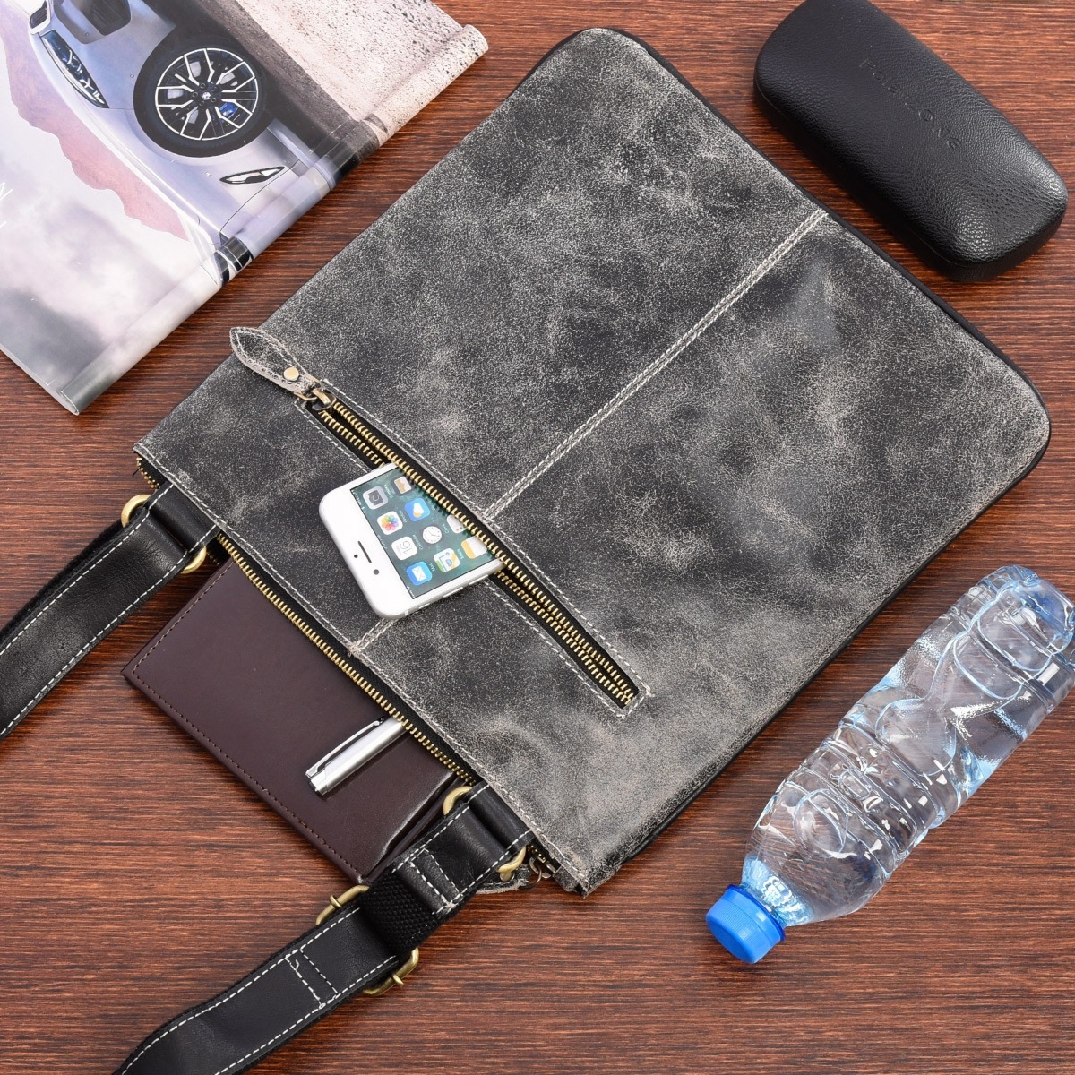 Czarna skórzana torba męska na ramię vintage raportówka Beltimore M05