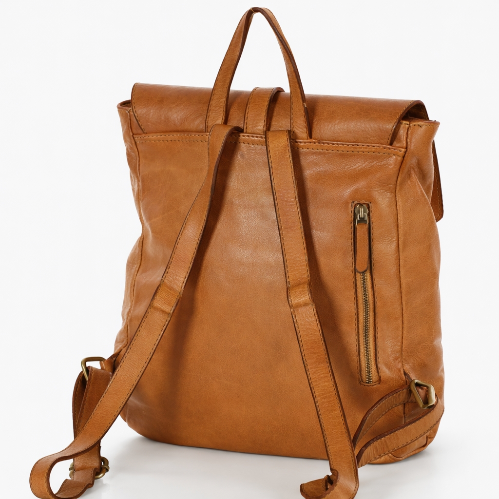 Vera Pelle Plecak Damski Skóra Naturalna A4 Vintage Miejski Złoty Duży