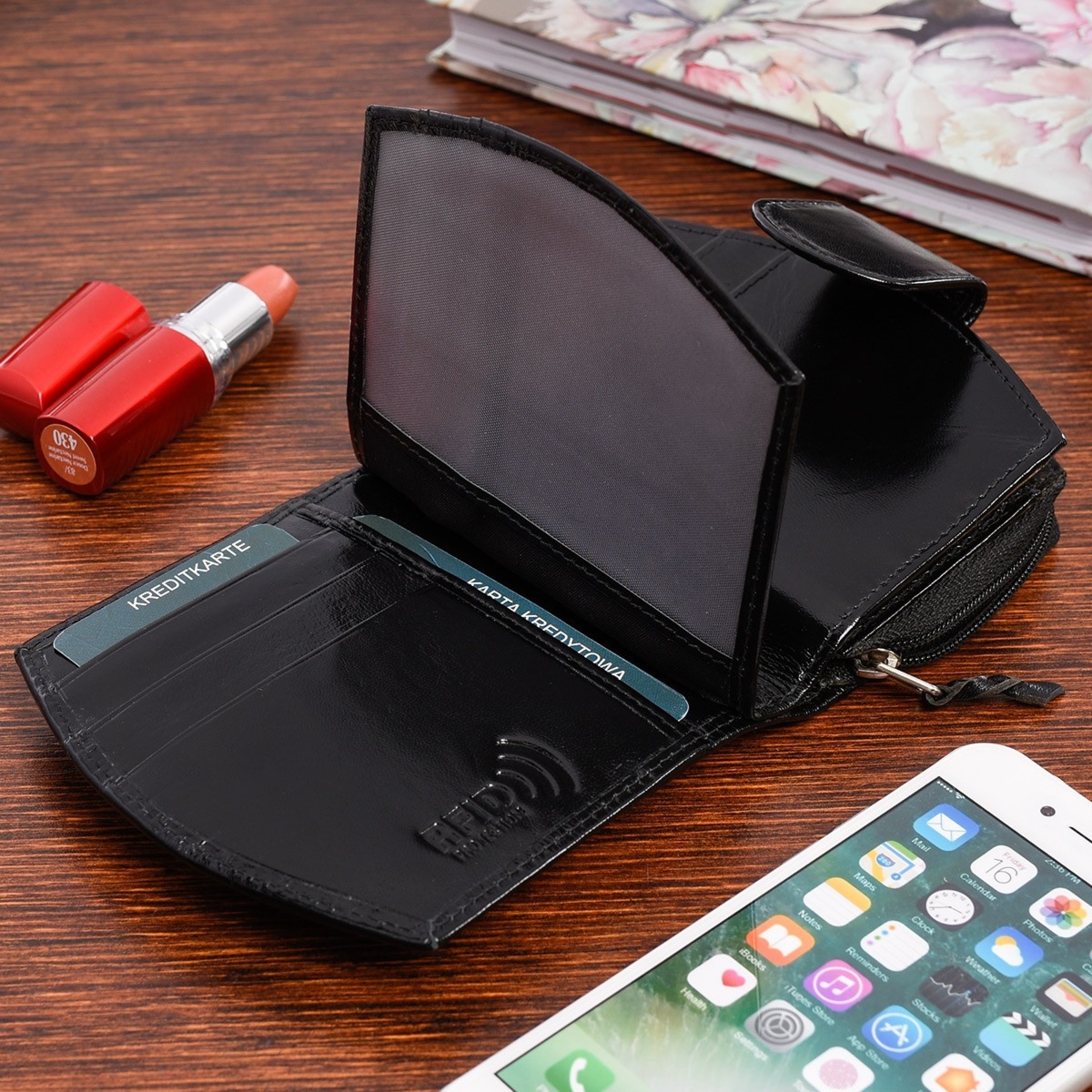 Portfel damski portmonetka skórzany czarny RFiD BELTIMORE L53