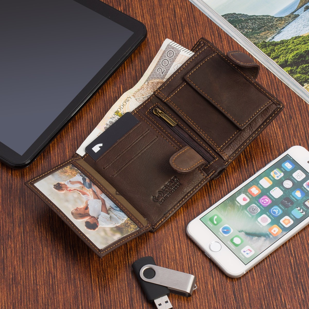 Portfel męski skórzany pionowy brązowy mały Beltimore RFiD L52