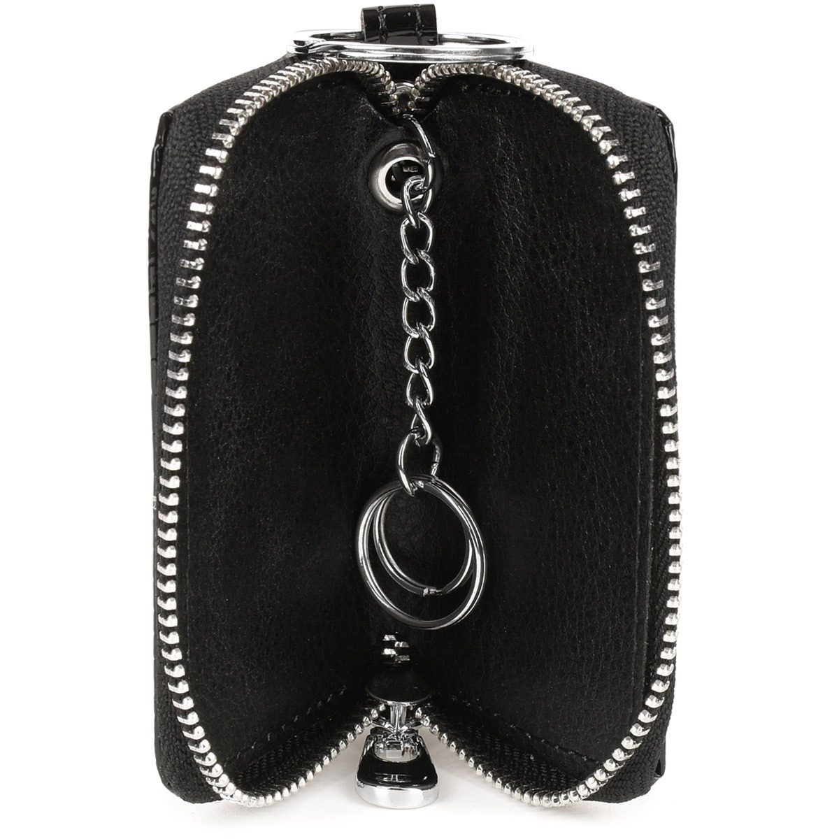 Czarne skórzane etui na klucze damskie pojemne lakier F19