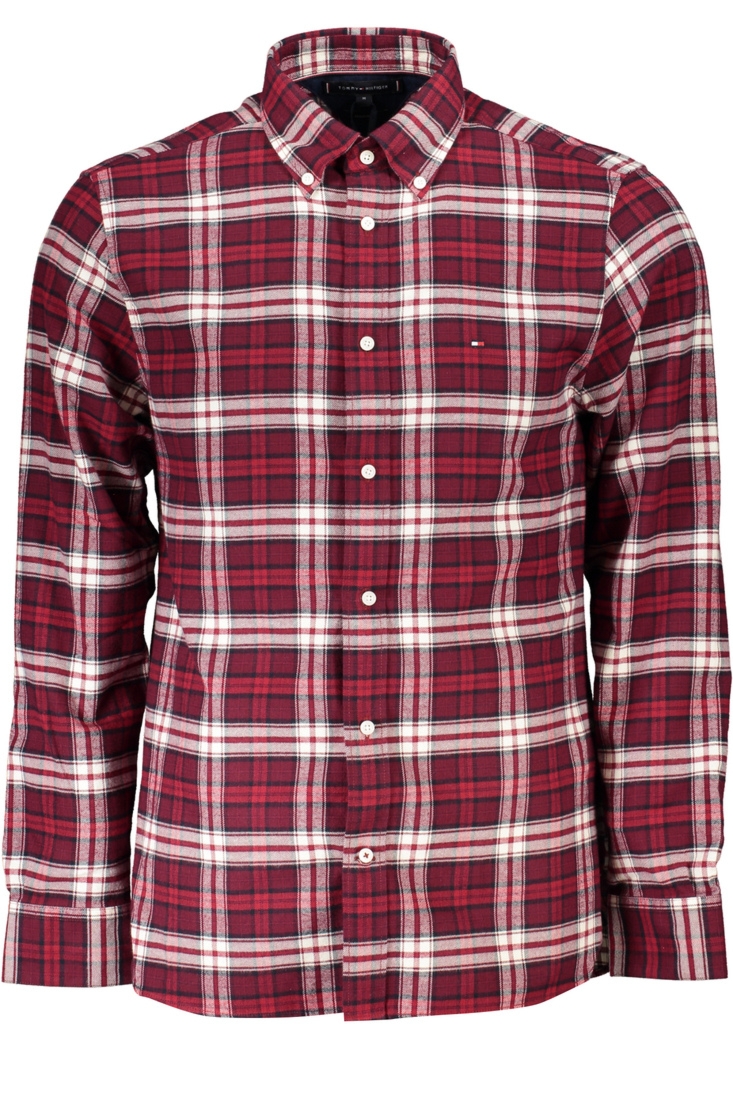 CZERWONA KOSZULA MĘSKA TOMMY HILFIGER Z DŁUGIM RĘKAWEM