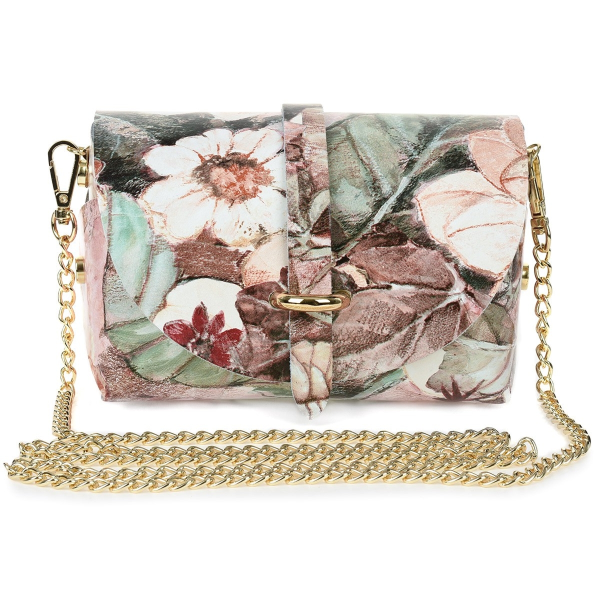 Włoska torebka Skórzana wizytowa na Łańcuszku kwiaty P45