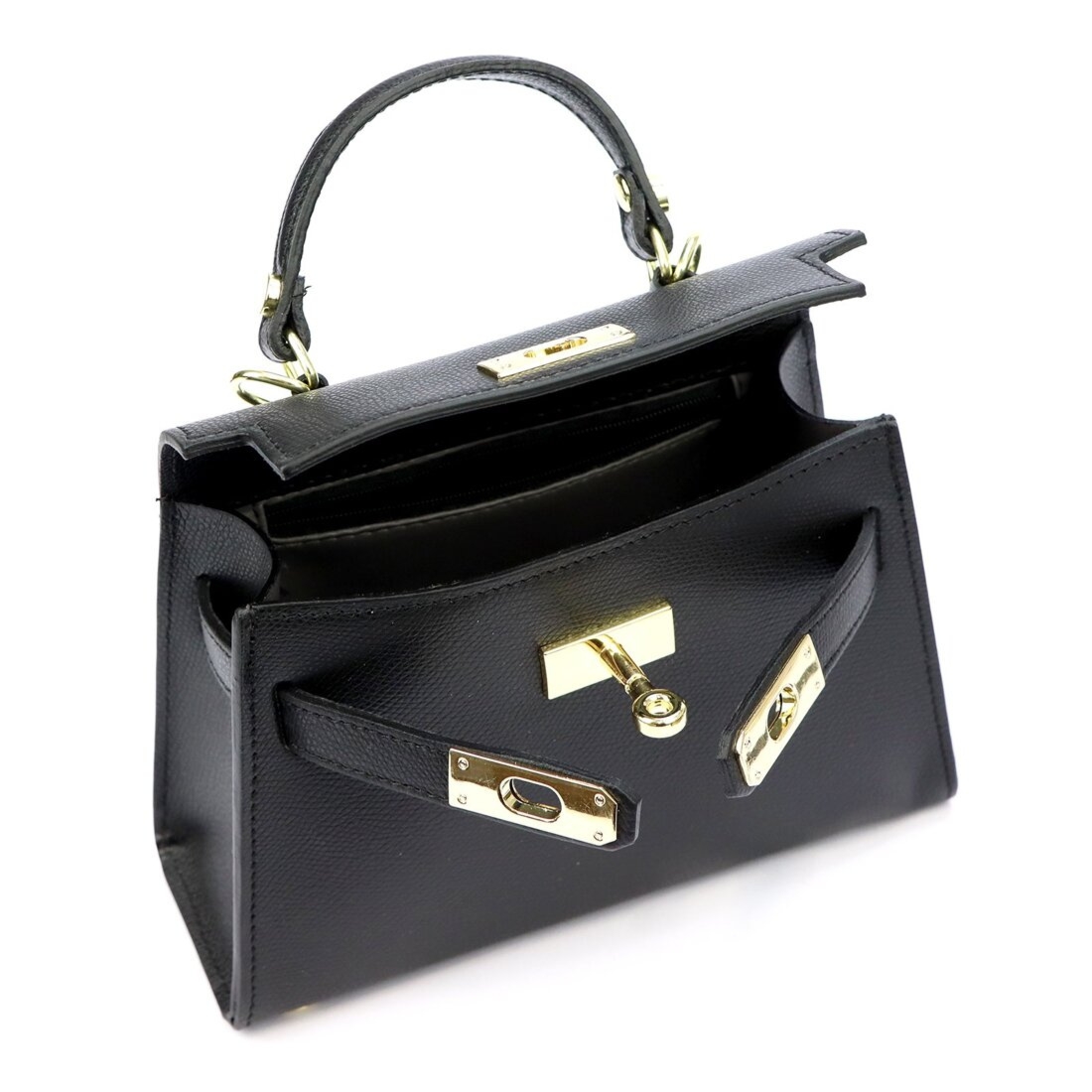 Mały damski kuferek listonoszka skórzana torebka do ręki z paskiem Luka