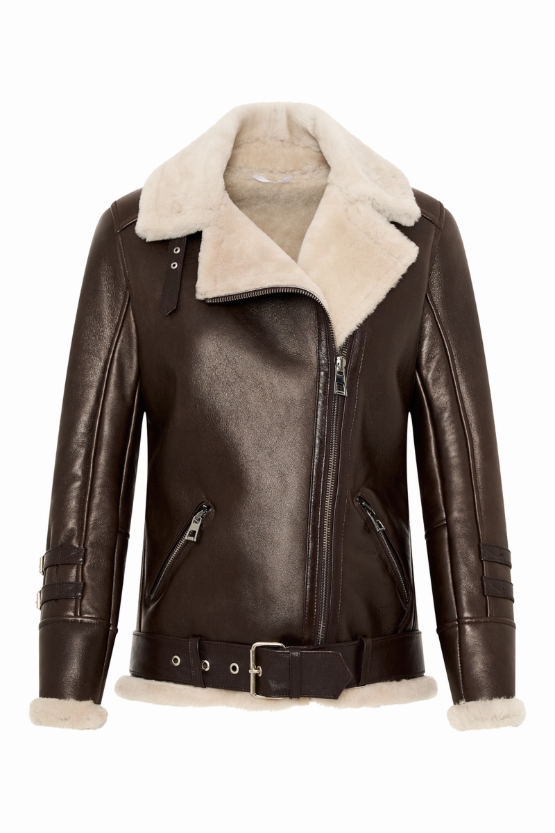 Damska Kożuchowa ramoneska zapinana na zamek kurtka na zimę Bukowski