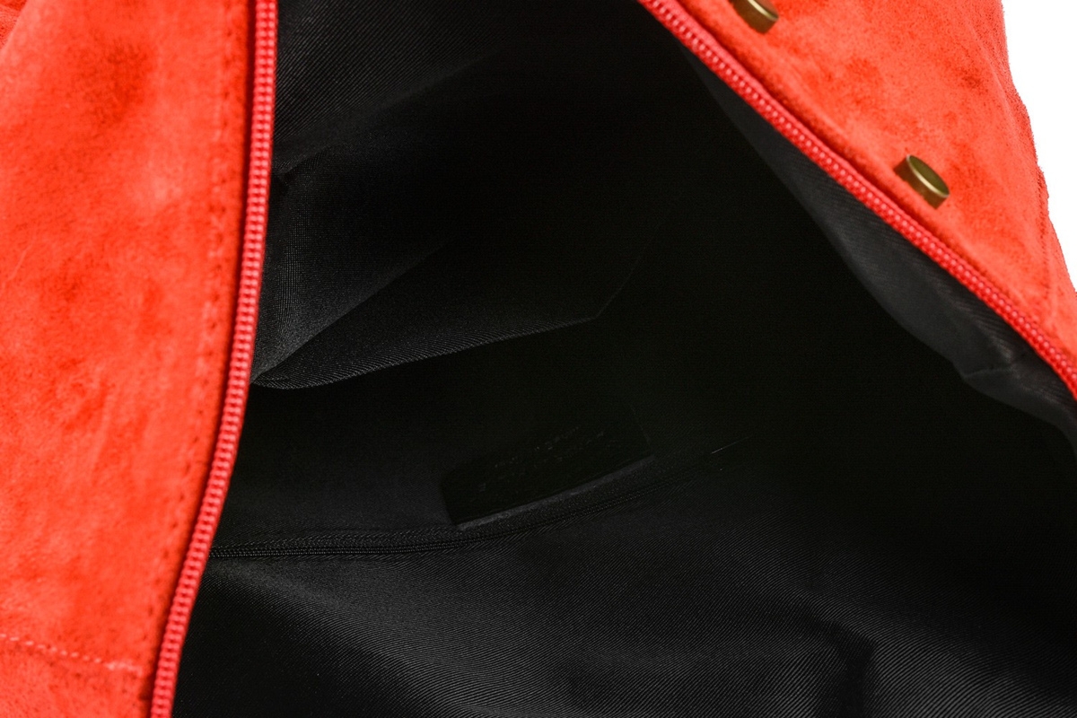 Czerwony Włoski Stylowy Plecak Damski Skórzany Zamsz A4 W14