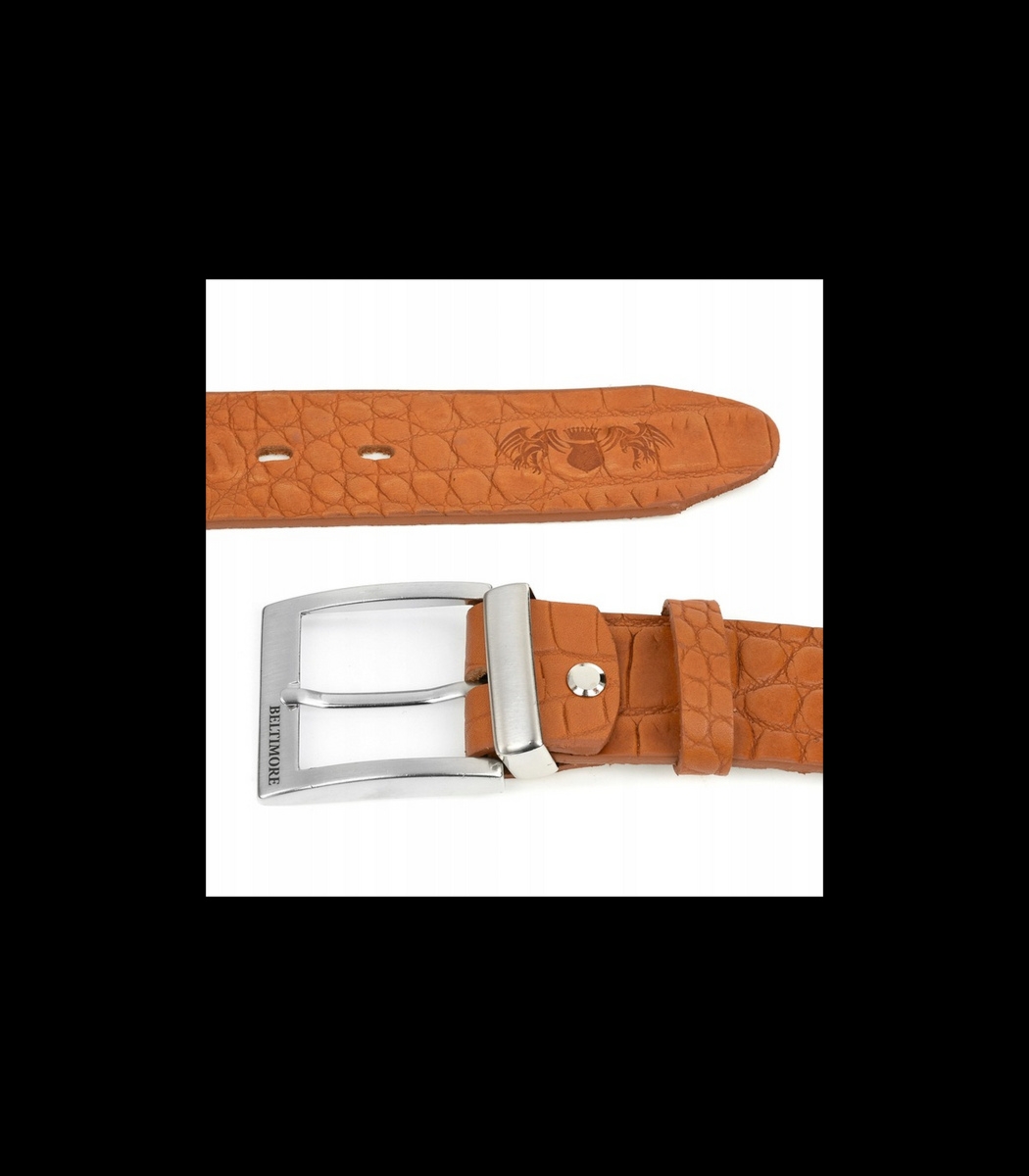 Camelowy Beltimore skórzany pasek do spodni klasyczny licowy W87 : Kolory - brązowy, beżowy, Rozmiar pasków - r.115-130 cm