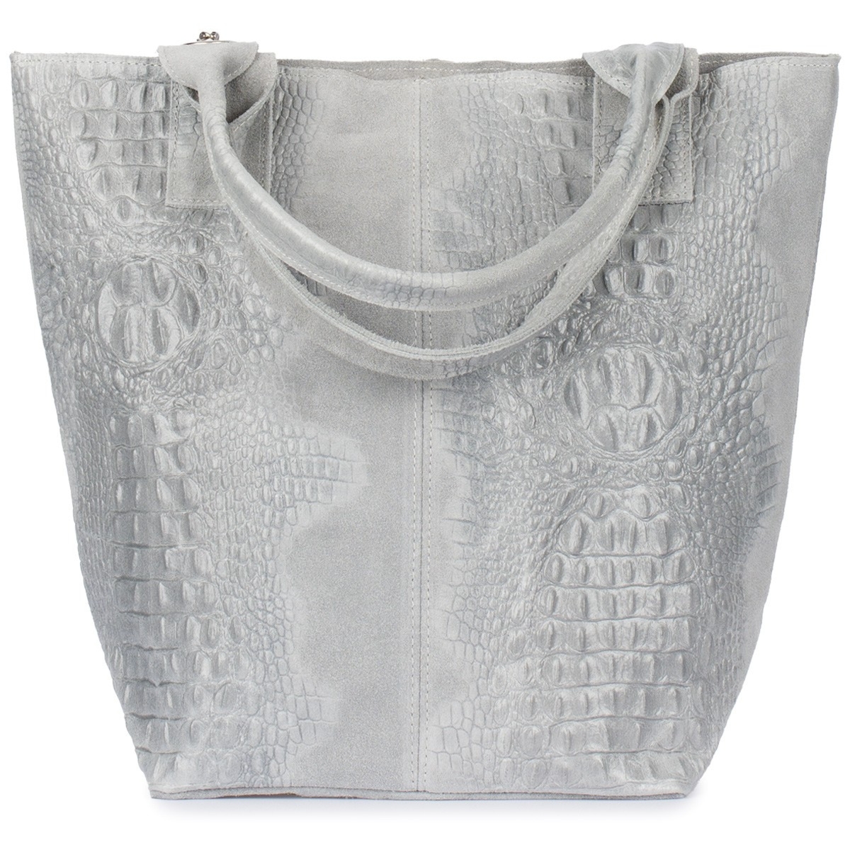 Torebka Worek Skórzana A4 krokodyl z Saszetką jasny szary L94