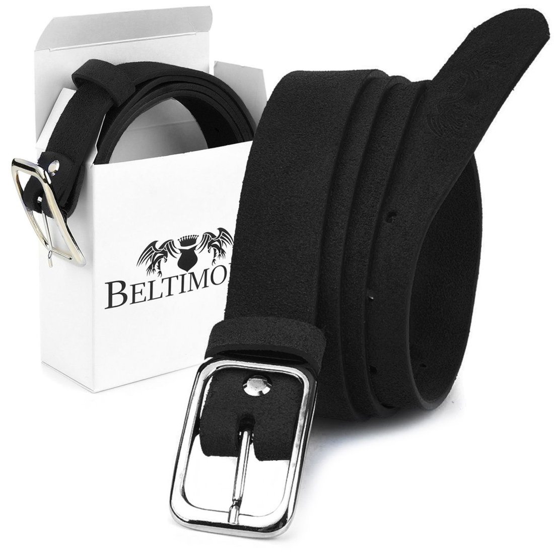 BELTIMORE damski pasek skórzany czarny pudełko A92 : Kolory - czarny, Rozmiar pasków - r.80-95 cm