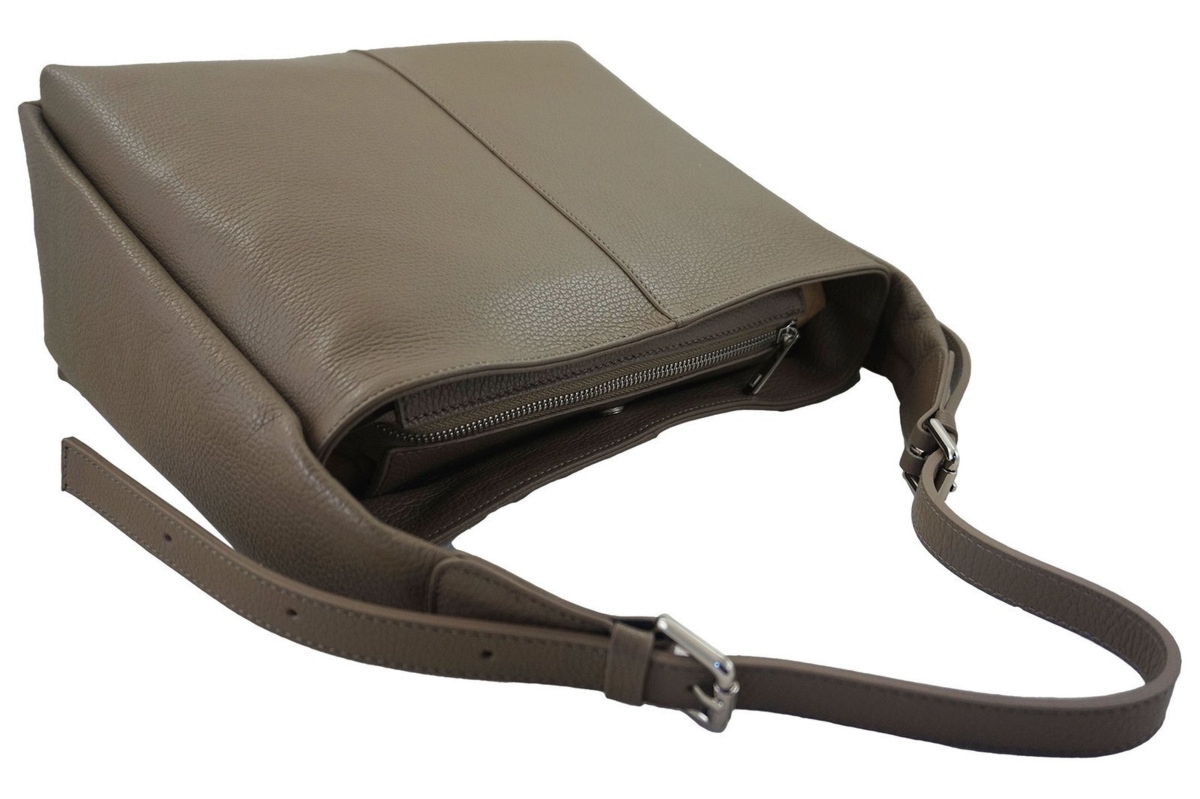 Klasyczna torebka skórzana na ramię - Beżowa ciemna