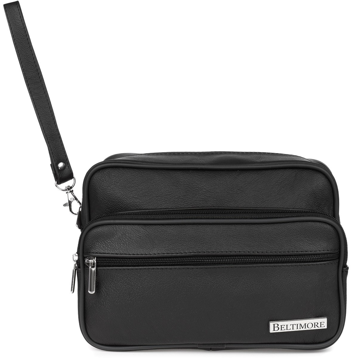 Czarna skórzana saszetka męska duża dwukomorowa do ręki Beltimore G58