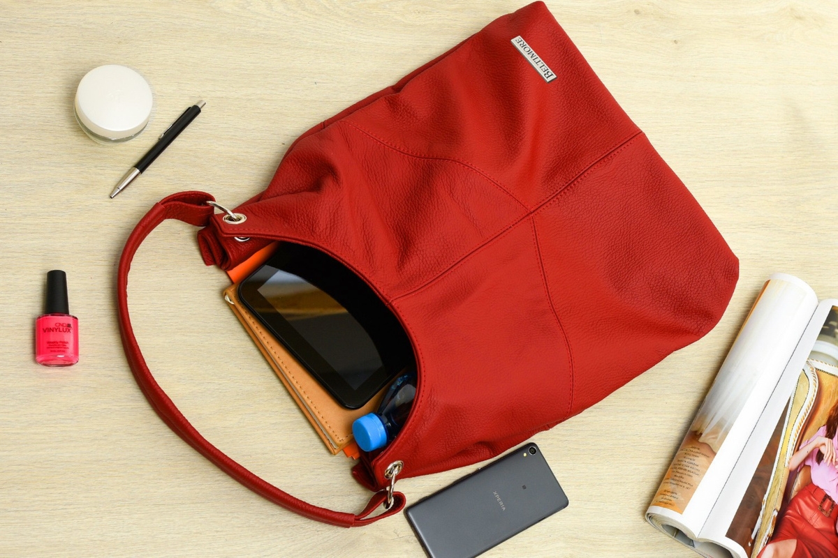 Torebka skórzana damska duża worek pojemny czerwony Beltimore 970