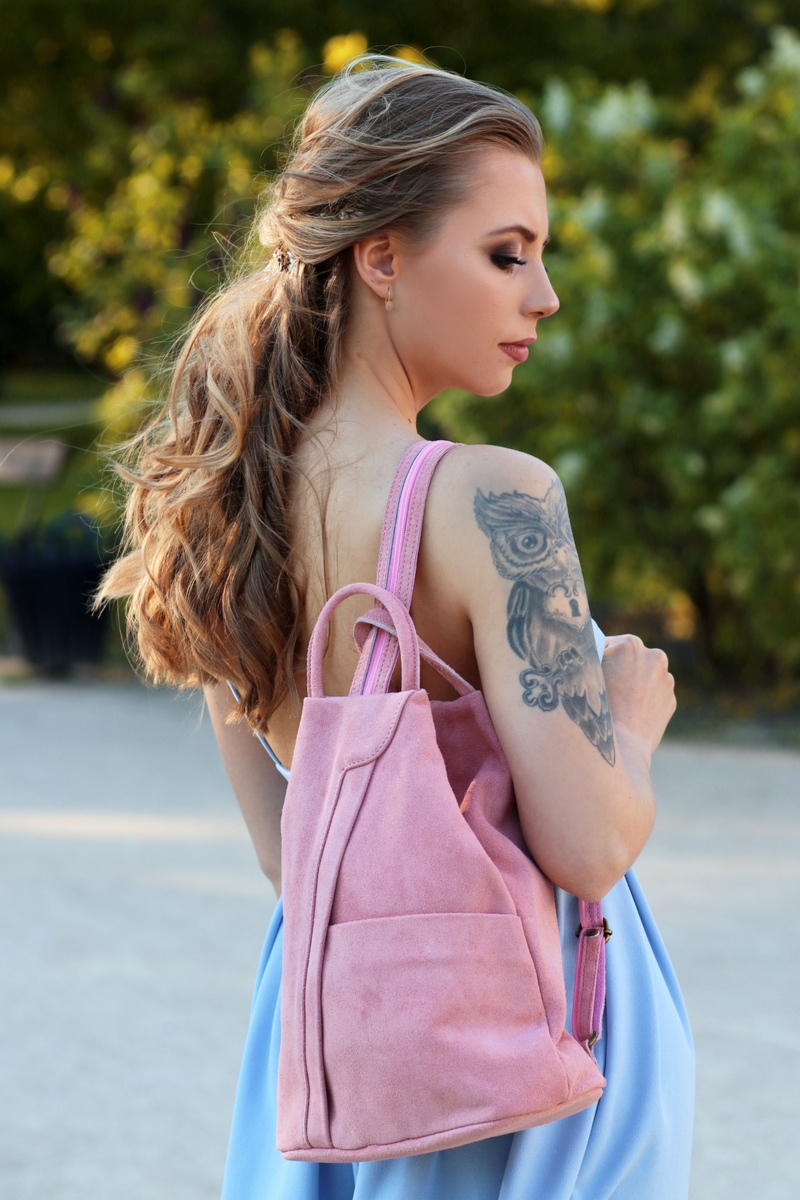 Musztardowy Vera Pelle włoski Plecak Skórzany damski mały T53