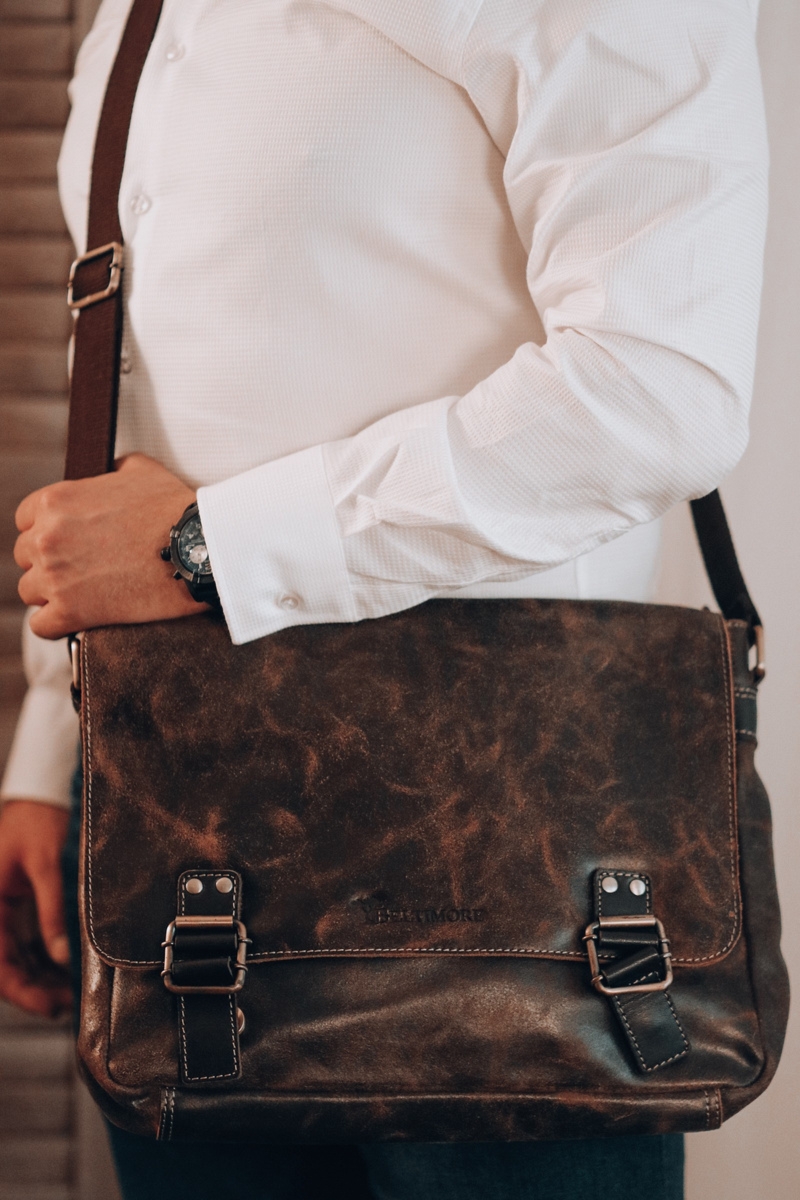 Beltimore torba męska na ramię skórzana Duża brązowa M85