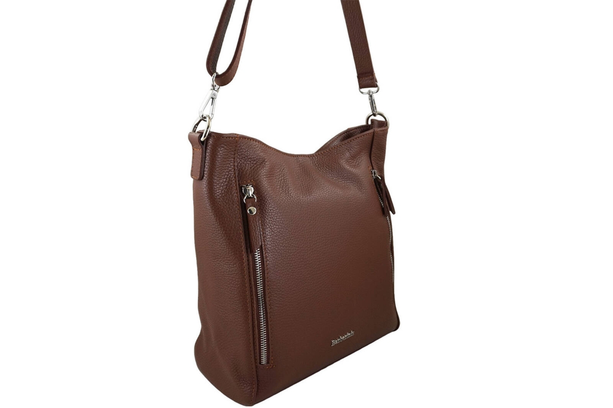 Praktyczna skórzana torebka na ramię - Brązowa