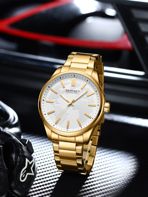 Złoty zegarek męski bransoleta duży solidny Perfect M106