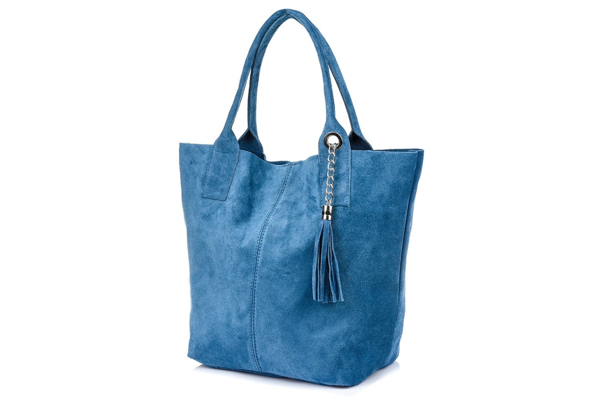 Torebka skórzana zamszowa WOREK duża A4 Z SASZETKĄ dżinsowa L82