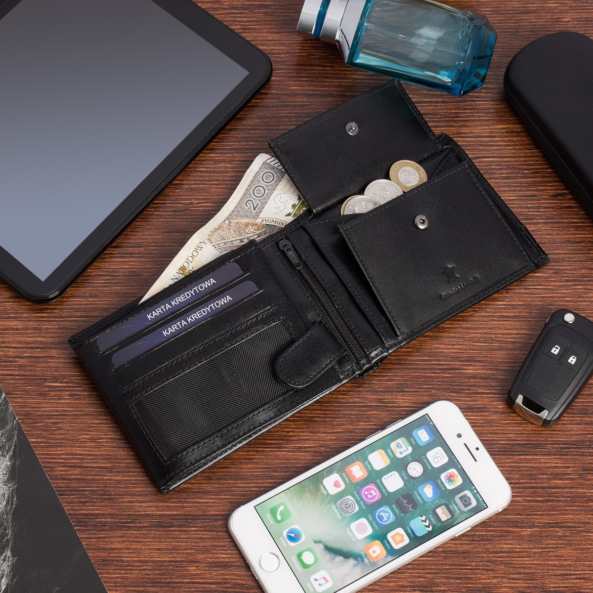 Portfel skórzany męski włoska skóra naturalna licowa premium klasyczny RFiD poziomy Beltimore G07