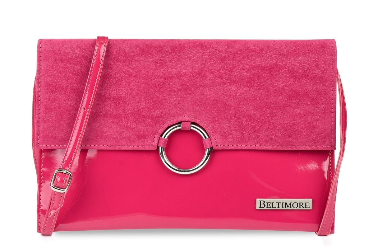 Różowa oryginalna damska torebka kopertówka na pasku usztywniana W63