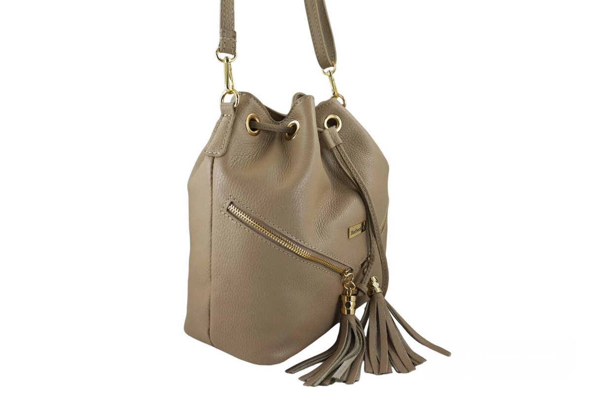 Torebka damska - worek z frędzlami - Beżowa