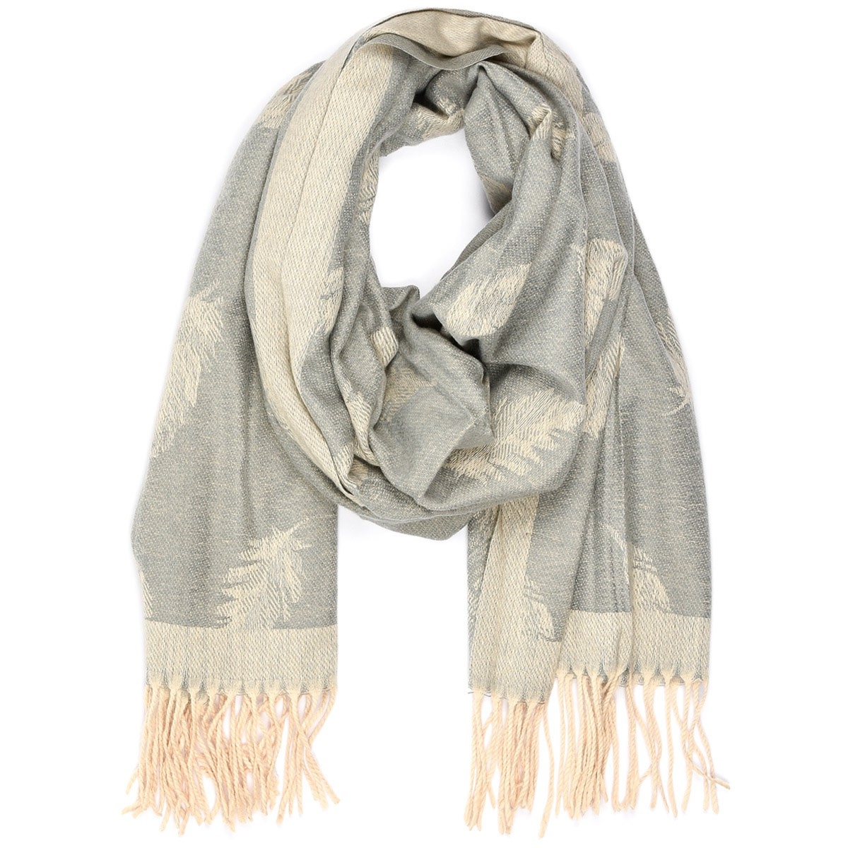 Szary Bawełniany duży szalik damski chusta frędzle szal ST-25